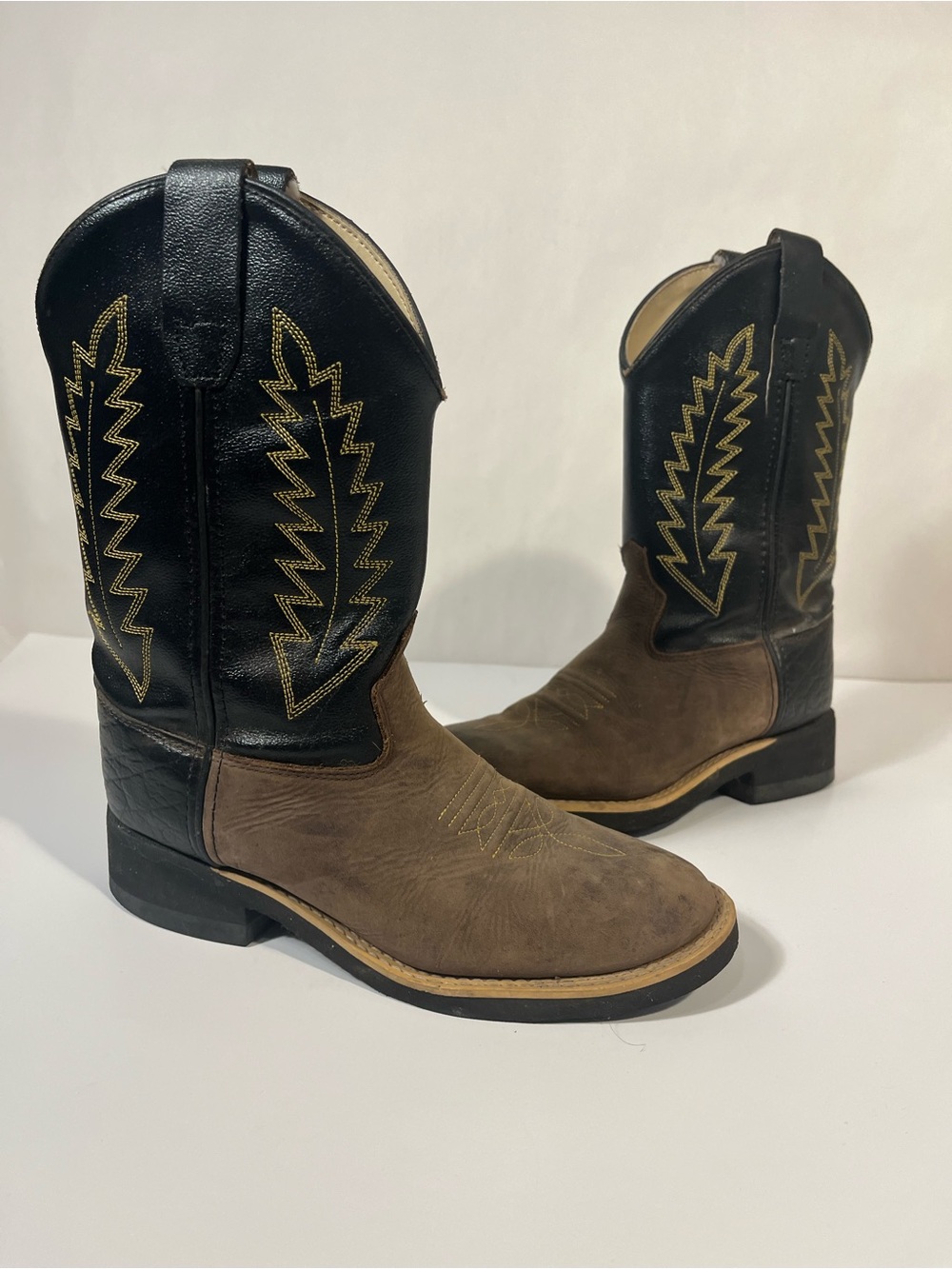 Old West Children's Crepe Western Boots 1606 Brown Black Barn Rodeo Youth Size 3